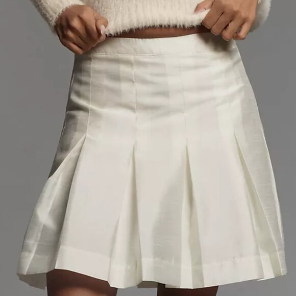 Anthropologie Maeve Pleated Taffeta Mini Skirt (NEW Ivory Size 14) - Picture 3 of 5